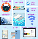 2025 Android 14 Tablet 22GB RAM 128GB ROM 1TB Expand, 10 Inch Tablets with Keyboard Mouse